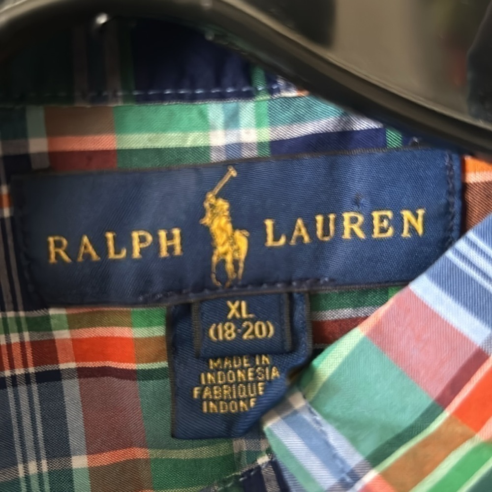 Ralph Lauren Button Up Shirt Youth XL 18-20 Plaid Boys Short Sleeve 100% Cotton - Picture 7 of 7